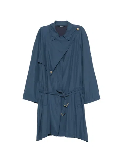 Pre-owned Versace 1980s Belted Raincoat In Blue