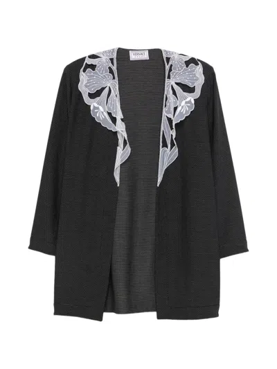 Pre-owned Versace 1980s Floral-lace Micro-dot Jacket In Black