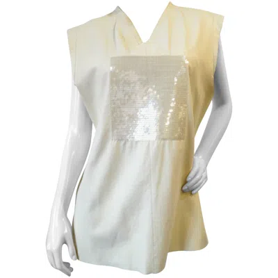 Pre-owned Versace 1980s Gianni  Calfskin Sequin Vest In Sand