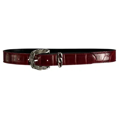 Pre-owned Versace 1980s Gianni  Chain Buckle Red Crocodile Embossed Leather Belt