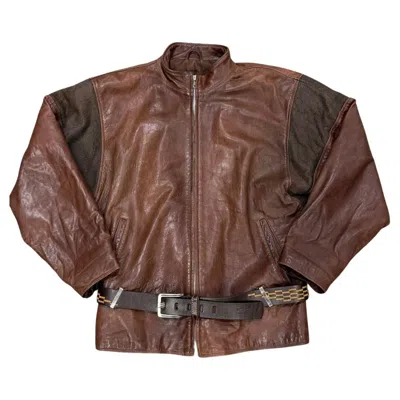 Pre-owned Versace 1980s Gianni  Metallic Chainmail Belted Leather Jacket In Brown