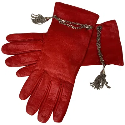 Pre-owned Versace 1980s Gianni  Red Kid Leather Gloves W Cashmere Lining & Tassel Chain