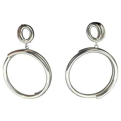 Pre-owned Versace 1980s Gianni  Silver Tone Crystal Hoop Clip On Earrings In Multi