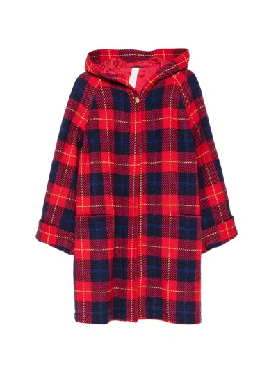 Pre-owned Versace 1980s Hooded Check Coat In Red