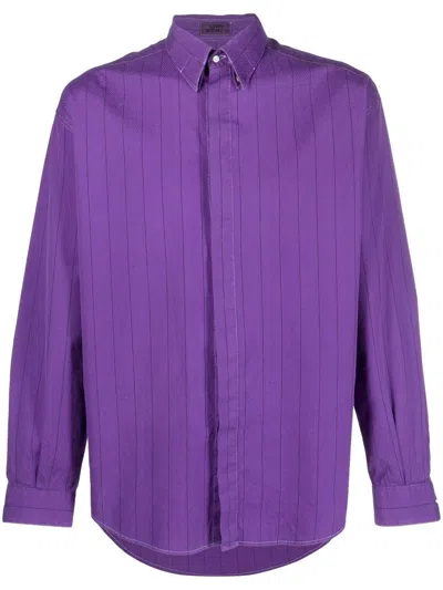 Pre-owned Versace 1980s Striped Button-down Shirt In Purple