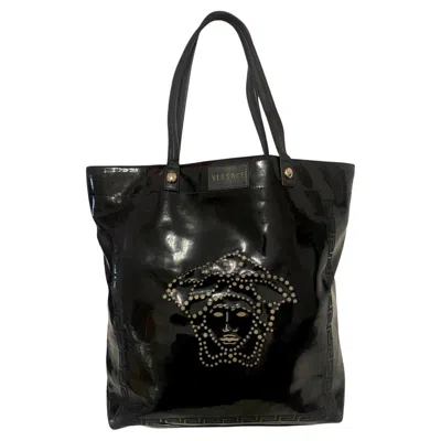 Pre-owned Versace 1980s  Black Patent Leather Medusa Cut Out Tote Bag