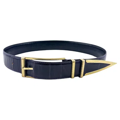 Pre-owned Versace 1980s  Dark Purple Crocodile Belt With Gold Hardware
