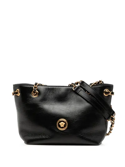 Pre-owned Versace 1990-2000 Leather La Medusa Shoulder Bag In Black
