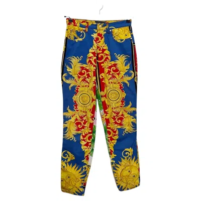 Pre-owned Versace 1990's Baroque Gianni  High Waisted Colourful Rococo Patterned Jeans In Brown
