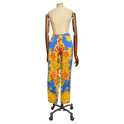 Pre-owned Versace 1990's Baroque Gianni  High Waisted Colourful Rococo Patterned Jeans In Brown
