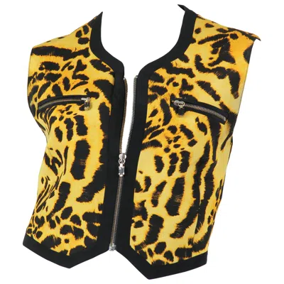 Pre-owned Versace 1990 Gianni  Couture Leopard Zipper Vest In Black