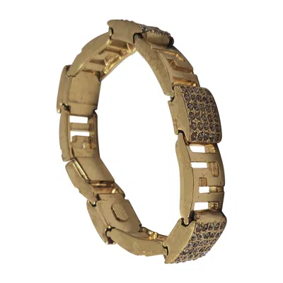 Pre-owned Versace 1990's Gianni  Gold Rhinestones Greca Chunky Bracelet In Multi