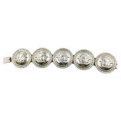 Pre-owned Versace 1990's Gianni  Medusa Silver Chain Medallion Coin Large Bangle Bracelet In Multi