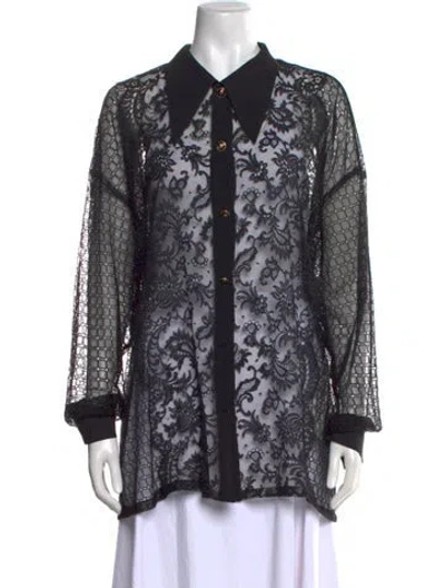 Pre-owned Versace 1990's Lace Pattern Blouse In Black
