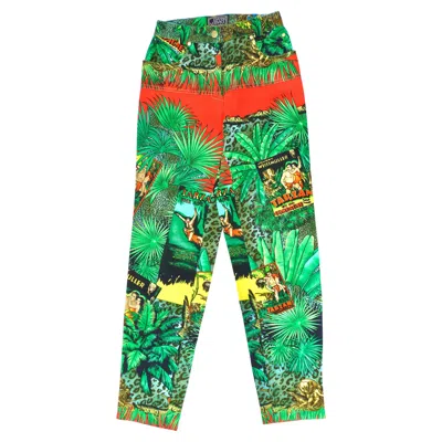 Pre-owned Versace 1990's Tarzan Print Jeans In Green