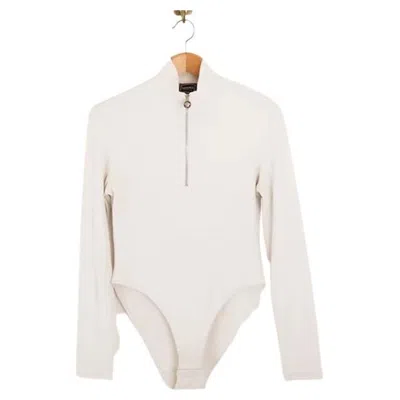 Pre-owned Versace 1990's Vintage Gianni  Jeans Off White Ribbed Turtle Neck Bodysuit Xl