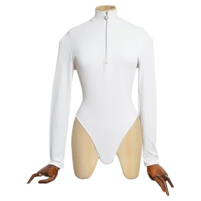 Pre-owned Versace 1990's Vintage Gianni  Jeans Off White Ribbed Turtle Neck Bodysuit Xl