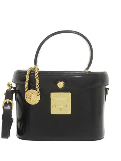Pre-owned Versace 1990-1995 Leather Sun Medallion Vanity Bag Satchel In Black
