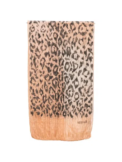 Pre-owned Versace 1990s Animal-print Scarf In Brown