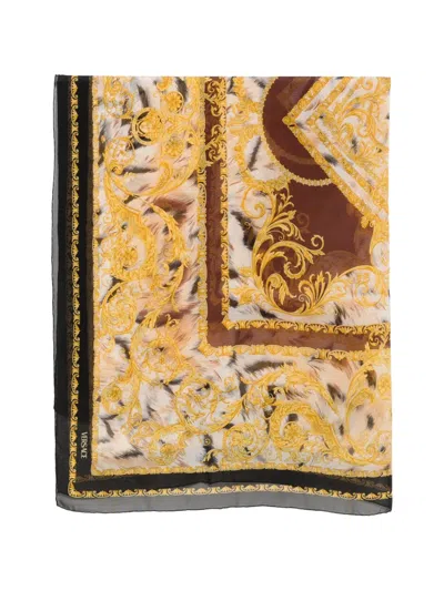 Pre-owned Versace 1990s Barocco Animal-print Scarf In Neutral