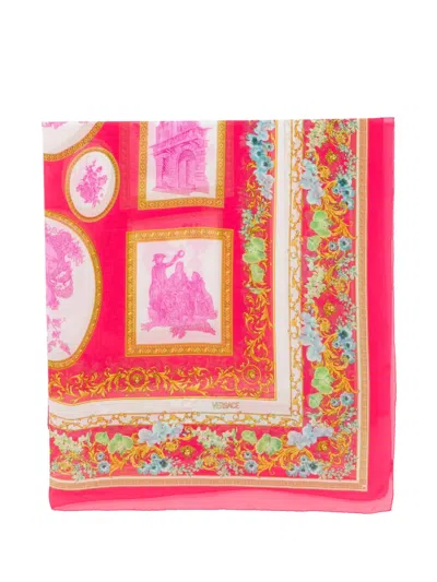 Pre-owned Versace 1990s Barocco Print Scarf In Pink