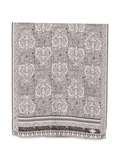 Pre-owned Versace 1990s Baroque Silk Scarf In Gray