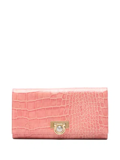 Pre-owned Versace 1990s Croc-embossed Clutch Bag In Pink