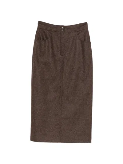 Pre-owned Versace 1990s Embroidered-detail Midi Skirt In Brown
