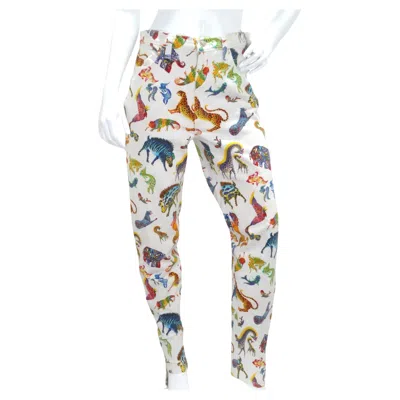 Pre-owned Versace 1990s Fantasy Animals Print Jeans In Gray