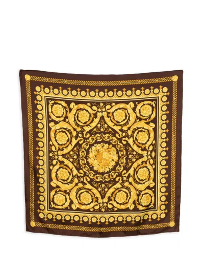 Pre-owned Versace 1990s Floral-print Scarf In Brown
