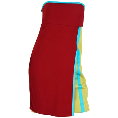 Pre-owned Versace 1990s Gianni  Acid Green & Red Wool Silk Jersey Strapless Empire Waist D