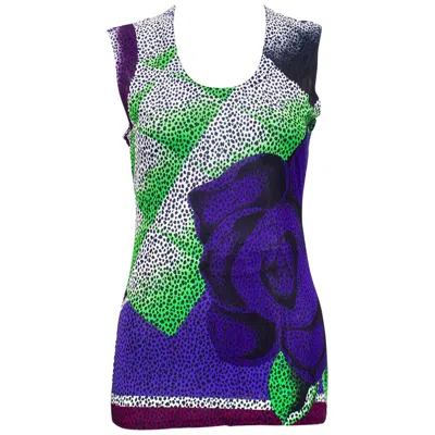 Pre-owned Versace 1990s Gianni  Animal Print Tank Top With Rose In Red