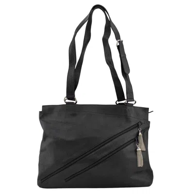 Pre-owned Versace 1990s Gianni  Black Leather Tote Bag With Zipper Details