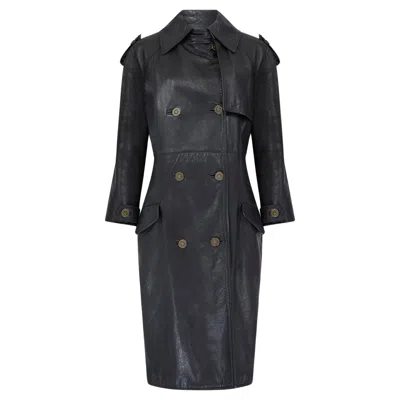 Pre-owned Versace 1990s Gianni  Black Leather Trench Coat With Medusa Buttons