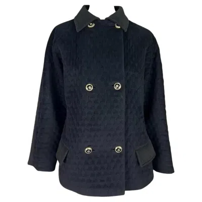 Pre-owned Versace 1990s Gianni  Black Quilted Oversized Medusa Button Car Coat 38it/4us