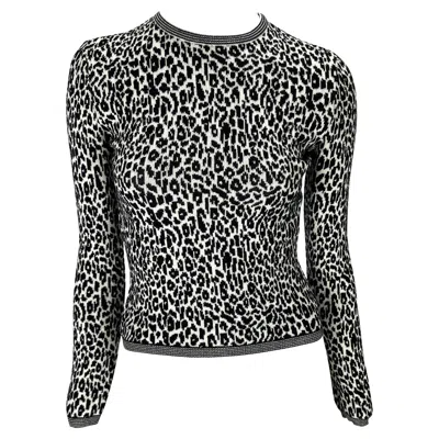 Pre-owned Versace 1990s Gianni  Black White Cheetah Print Stretch Knit Sweater Top It38