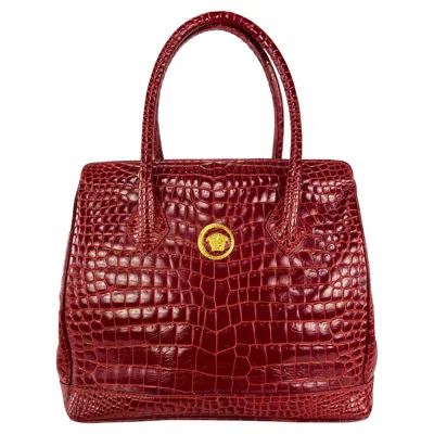 Pre-owned Versace 1990s Gianni  Couture Red Embossed Leather Medusa Large Tote Bag