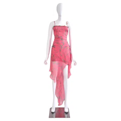 Pre-owned Versace 1990s Gianni  Couture Silk Chiffon Butterfly & Crystal In Pink