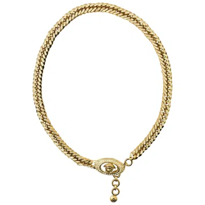 Pre-owned Versace 1990s Gianni  Curb Chain Medusa Head Belt With Rhinestones In Sand