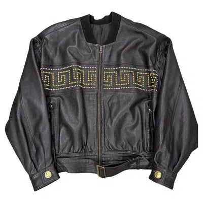 Pre-owned Versace 1990s Gianni  Leather Jacket With Gold Studs Details In Black