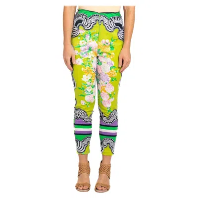 Pre-owned Versace 1990s Gianni  Lime Green & Floral Pants