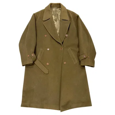 Pre-owned Versace 1990s Gianni  Olive Wool Double-breasted Overcoat In Brown