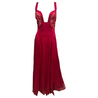 Pre-owned Versace 1990s Gianni  Red Lace Insert Silk Gown