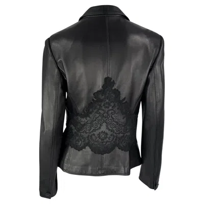 Pre-owned Versace 1990s Gianni  Sheer Black Lace Panel Leather Blazer Jacket
