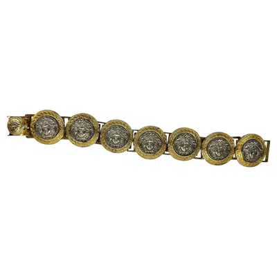 Pre-owned Versace 1990s Gianni  Silver Medusa Medallion Costume Link Bracelet In Multi