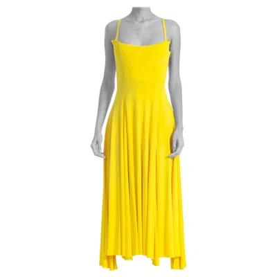 Pre-owned Versace 1990s Gianni  Yellow Poly Blend Stretch Gown With High Slits And Matchin