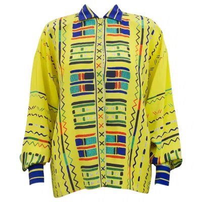 Pre-owned Versace 1990s Gianni  Yellow Silk Blouse With Geometric Details