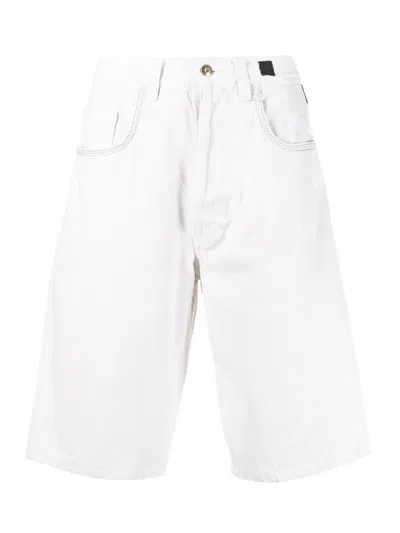 Pre-owned Versace 1990s Knee-length Denim Shorts In White