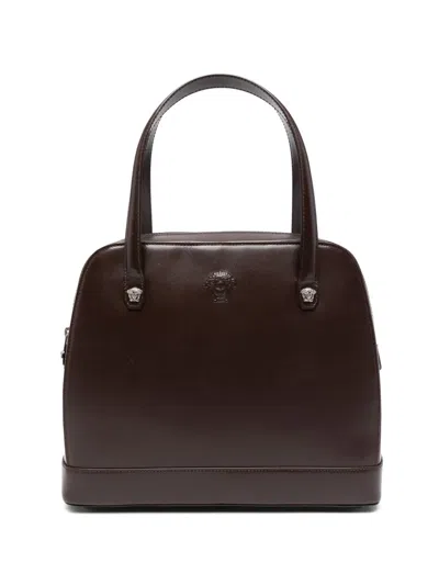 Pre-owned Versace 1990s Leather Tote Bag In Brown