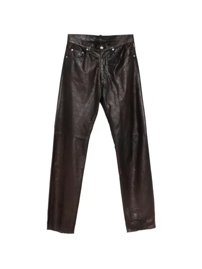 Pre-owned Versace 1990s Leather Trousers In Brown